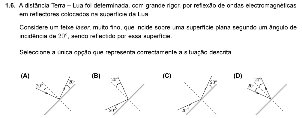 Exercise 1.6 — 1.6. A distância Terra – Lua foi determinada, com grande rigor, por reflexão de ondas electromagnéticas em reflectores colocados na superfície da Lua. Considere um feixe laser, muito fino, que incide sobre uma…