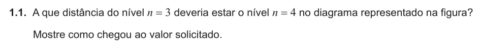 Exercise Part V · 1.1 — 1.1. A que distância do nível n = 3 deveria estar o nível n = 4 no diagrama representado na figura? Mostre como chegou ao valor solicitado.