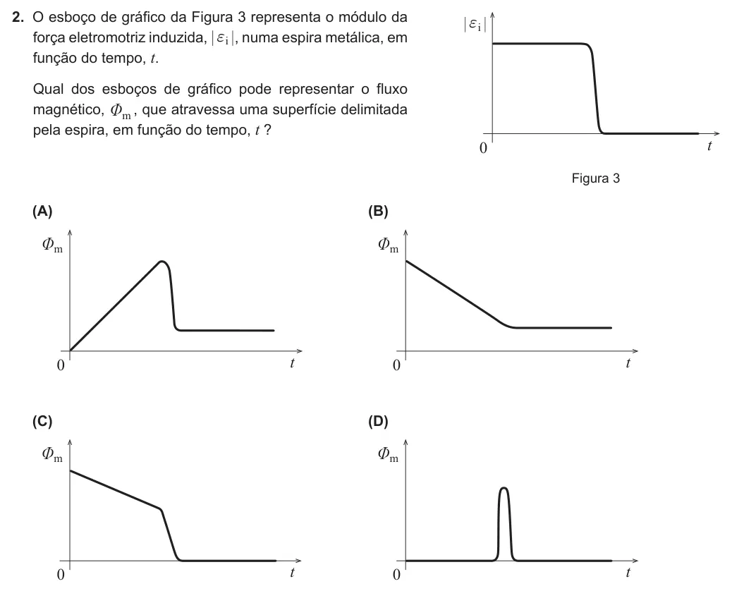 Exercise Part III · 2 — 2. O esboço de gráfico da Figura 3 representa o módulo da força eletromotriz induzida, if , numa espira metálica, em função do tempo, t. Qual dos esboços de gráfico pode representar o fluxo magnético, m U , que…