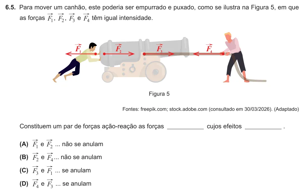 Exercise 6.5 — 6.5. Para mover um canhão, este poderia ser empurrado e puxado, como se ilustra na Figura 5, em que as forças F1, 2 F , 3 F e 4 F têm igual intensidade. F1 F2 F3 F4 Figura 5 Fontes: freepik.com; stock.adobe.com…