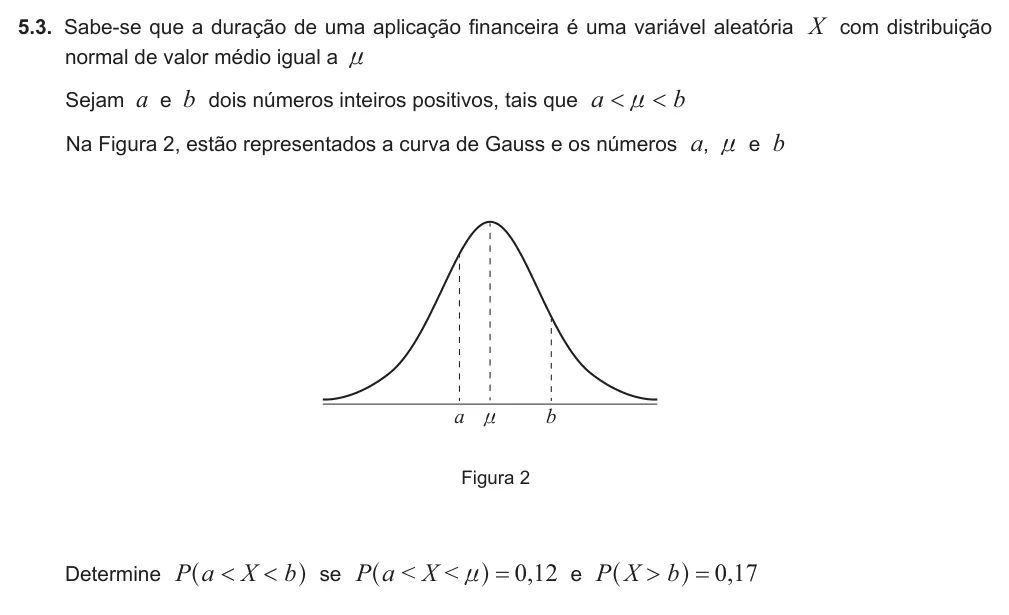 Exercise 5.3 — 5.3. Sabe-se que a duração de uma aplicação financeira é uma variável aleatória X com distribuição normal de valor médio igual a n Sejam a e b dois números inteiros positivos, tais que a b < < n Na Figura 2, estão…
