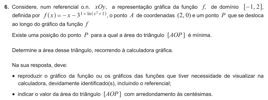 Exercise Part II · 6 — 6. Considere, num referencial o.n. xOy, a representação gráfica da função f, de domínio ,1 2 − 6 @, definida por 3 f x x ln x 1 1 2 = − − + + ^ ^ h h, o ponto A de coordenadas (2, 0) e um ponto P que se desloca ao longo…